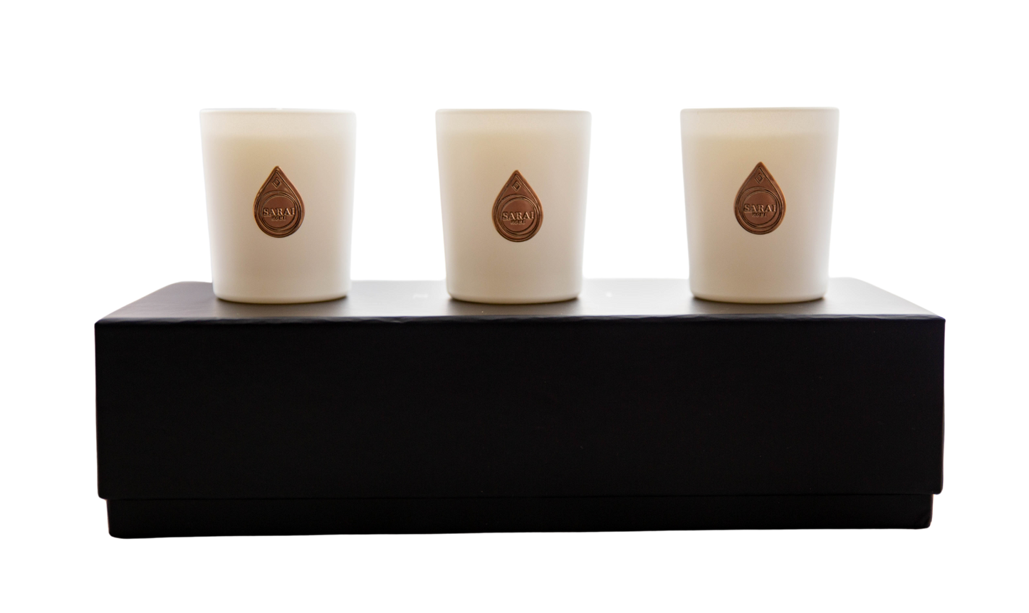 Trio set of small candles in White