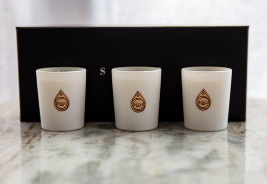 Trio set of small candles in White