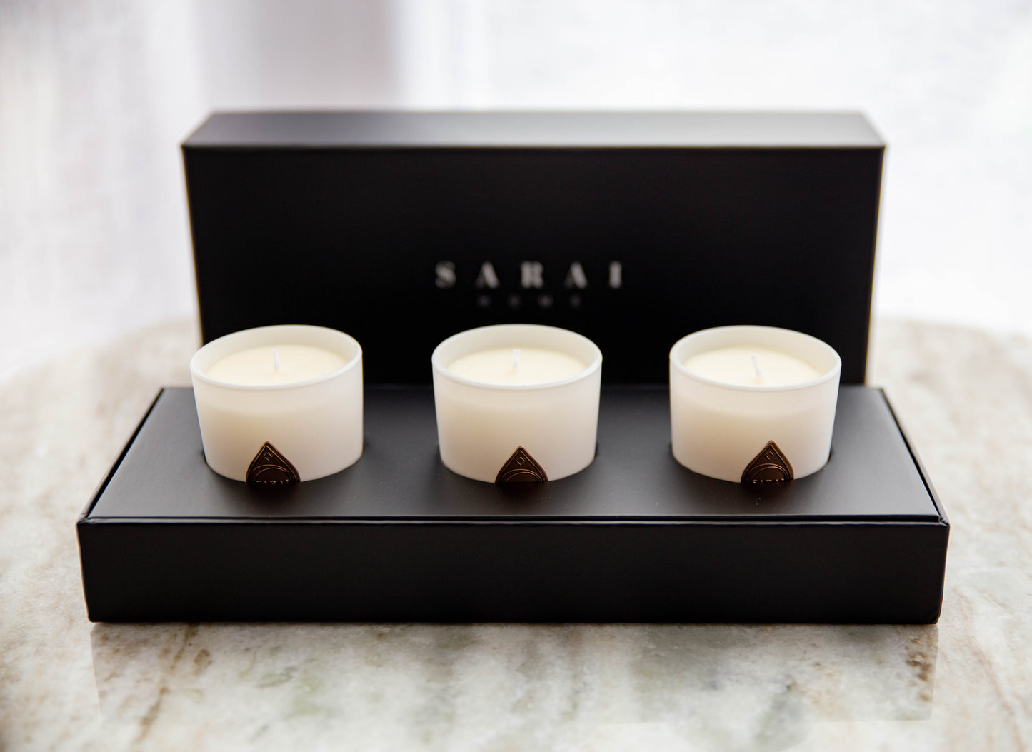 Trio set of small candles in White